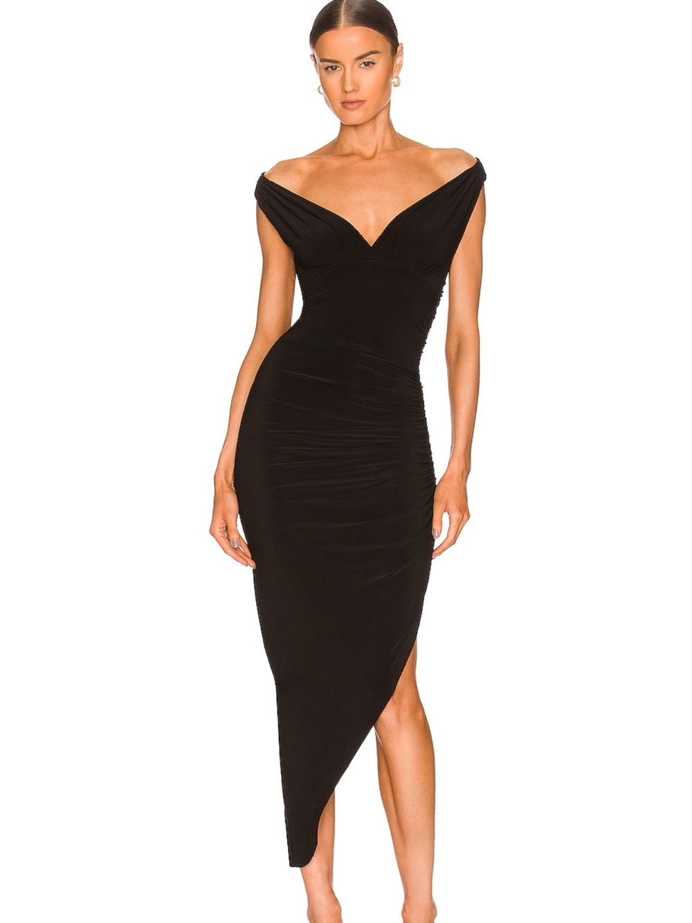 Norma Kamali Black One-Shoulder Asymmetric Midi Dress